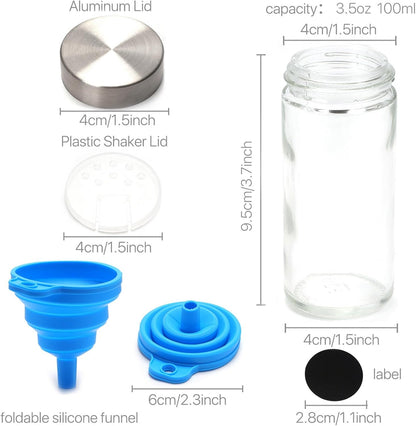 CARLA HOME 24 Glass Spice Jars with Lids, Shaker Tops, 180 Spice Labels, White Pen &amp; Funnel for Kitchen Organization, Spice Rack, Seasoning &amp; Herb Storage