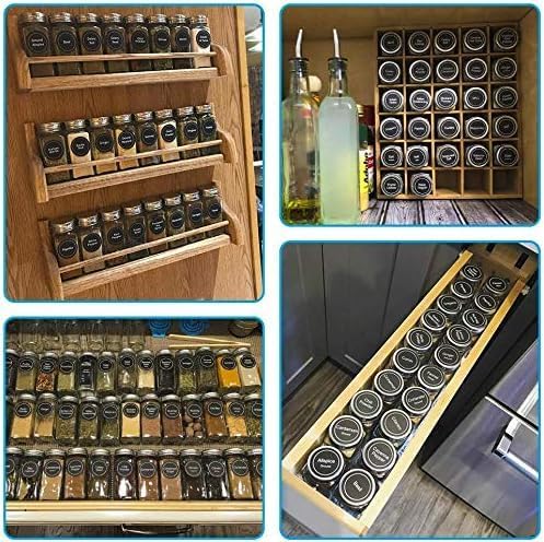 CARLA HOME 24 Glass Spice Jars with Lids, Shaker Tops, 180 Spice Labels, White Pen &amp; Funnel for Kitchen Organization, Spice Rack, Seasoning &amp; Herb Storage
