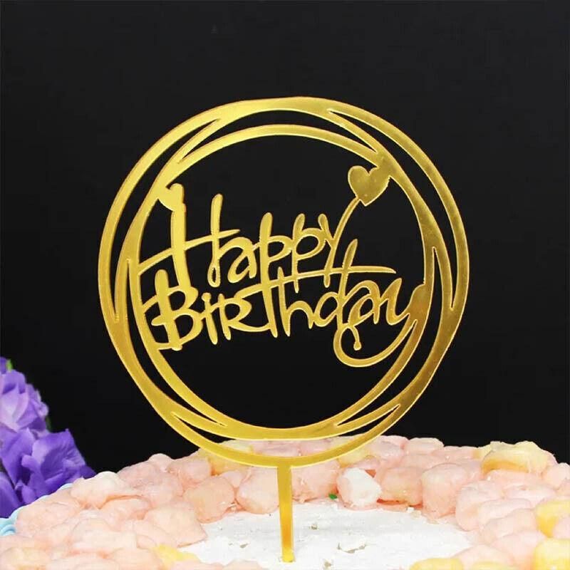 Happy Birthday Acrylic Cake Topper Cake Decoration Golden Silver Party - Blue-Crown