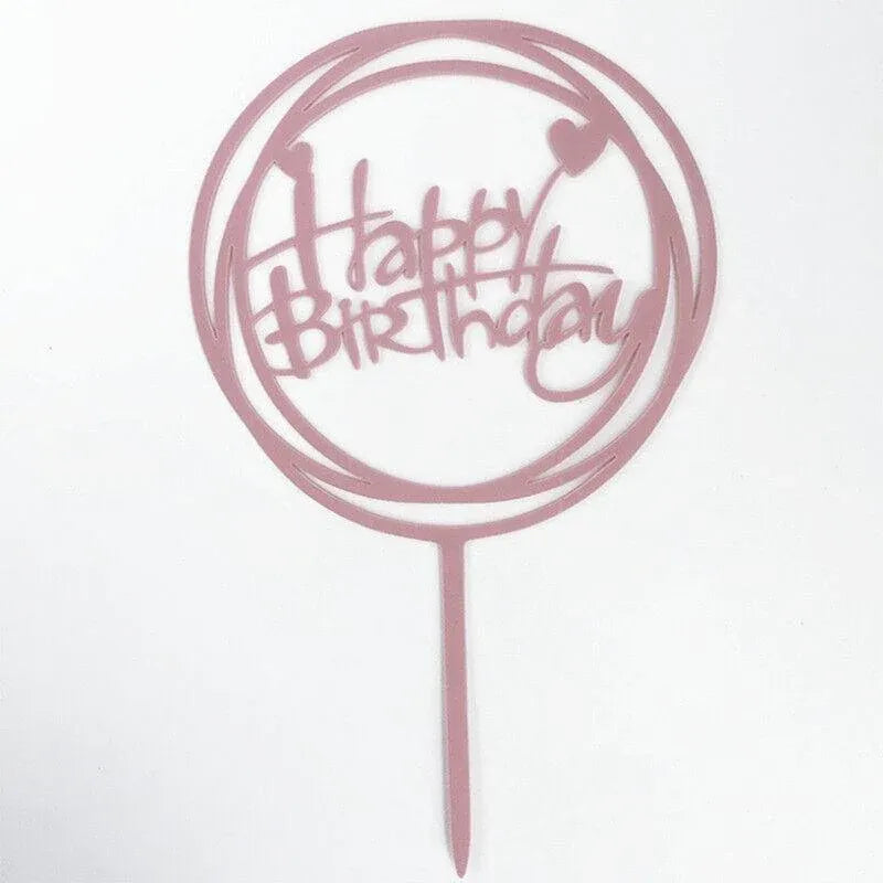 Happy Birthday Acrylic Cake Topper Cake Decoration Golden Silver Party - Silver-Heart