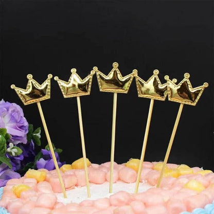 Happy Birthday Acrylic Cake Topper Cake Decoration Golden Silver Party - Gold-Crown