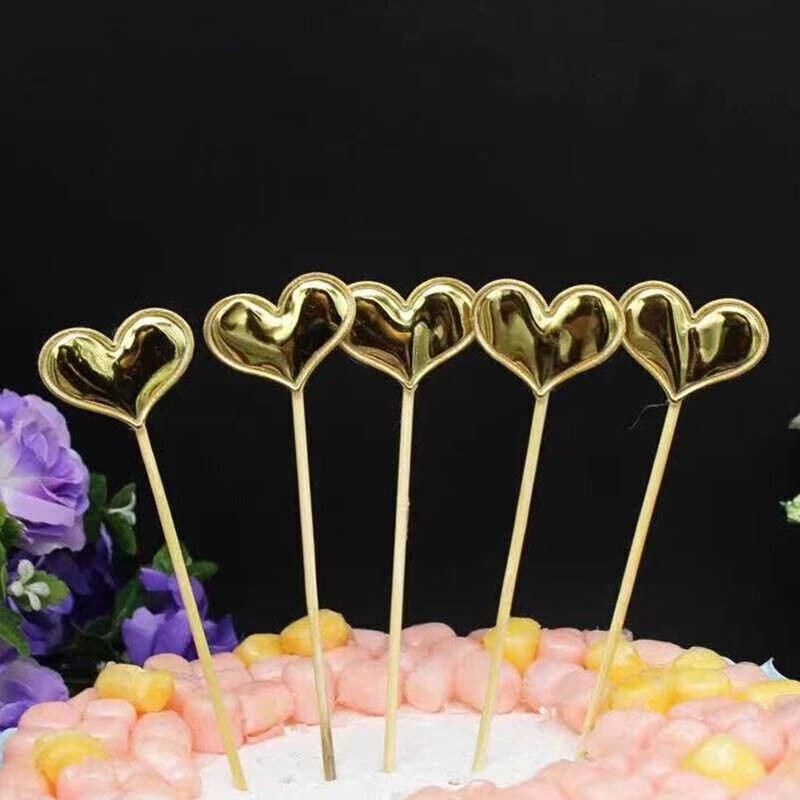 Happy Birthday Acrylic Cake Topper Cake Decoration Golden Silver Party - Gold-Heart