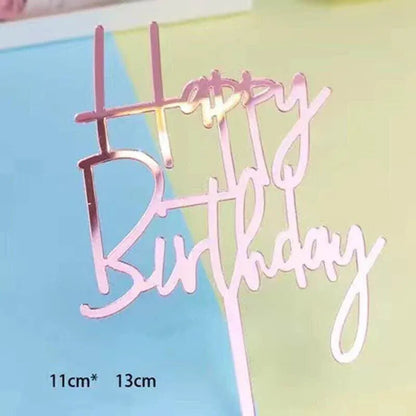 Happy Birthday Acrylic Cake Topper Cake Decoration Golden Silver Party - Gold-Star