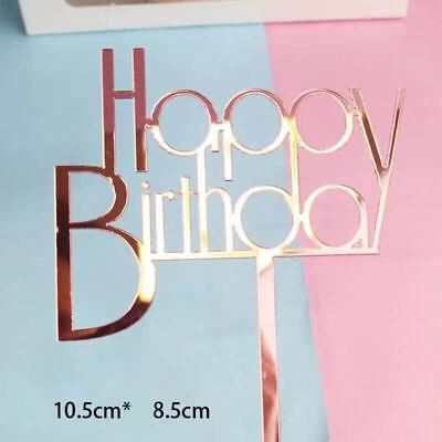 Happy Birthday Acrylic Cake Topper Cake Decoration Golden Silver Party - Rose Gold-Birthday (B)