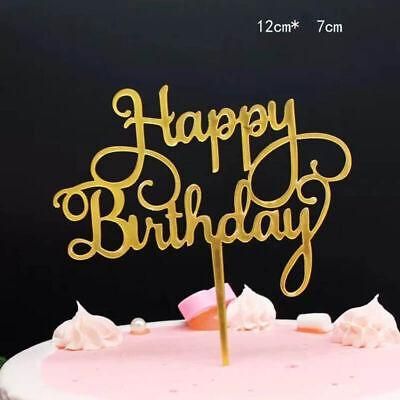 Happy Birthday Acrylic Cake Topper Cake Decoration Golden Silver Party - Gold-Z7 Acrylic