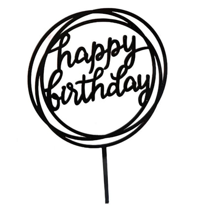 Happy Birthday Acrylic Cake Topper Cake Decoration Golden Silver Party - Black-Bicircle Birthday
