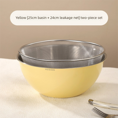 Yellow Stainless Steel Mixing Bowl Set with Colander – Double-Layer Kitchen Basin for Salad, Washing, Mixing &amp; Baking