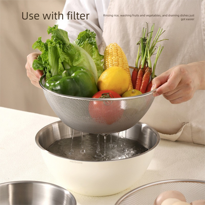 Yellow Stainless Steel Mixing Bowl Set with Colander – Double-Layer Kitchen Basin for Salad, Washing, Mixing &amp; Baking