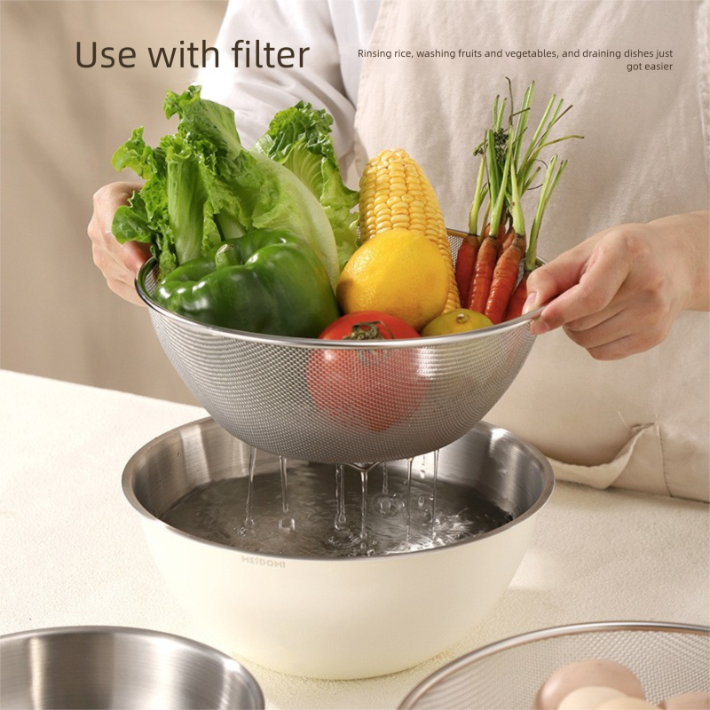 Purple Stainless Steel Mixing Bowl Set with Colander – Double-Layer Kitchen Basin for Salad, Washing, Mixing &amp; Baking