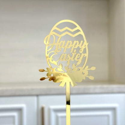 10-Piece Set of Elegant Easter Cake Toppers – Gold Acrylic "Happy Easter" Decorations with Bunny &amp; Egg Designs, Perfect for Party Cakes and Festive Table Settings(Style 1)