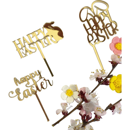 10-Piece Set of Elegant Easter Cake Toppers – Gold Acrylic "Happy Easter" Decorations with Bunny &amp; Egg Designs, Perfect for Party Cakes and Festive Table Settings(Style 1)