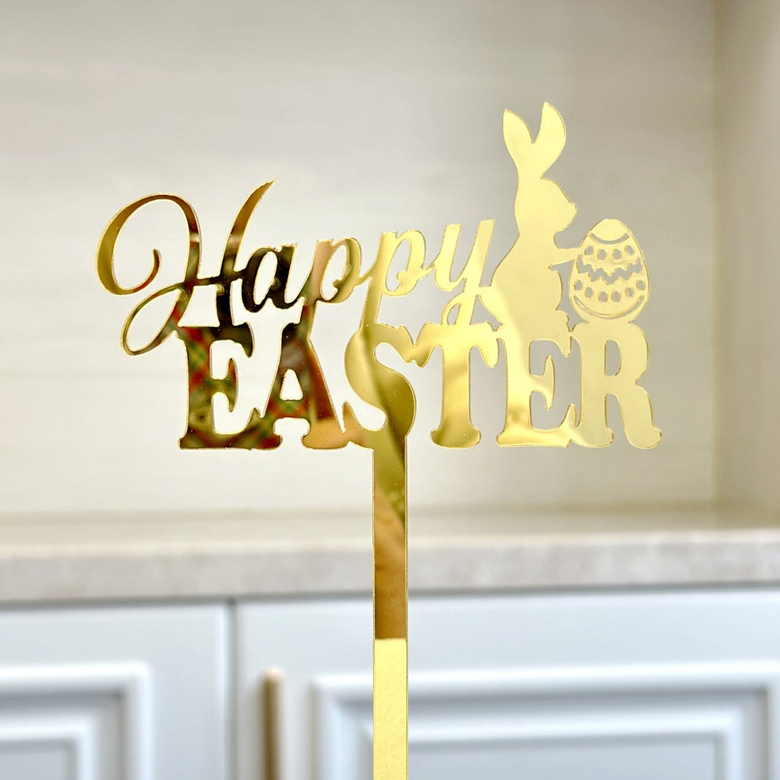 10-Piece Set of Elegant Easter Cake Toppers – Gold Acrylic "Happy Easter" Decorations with Bunny &amp; Egg Designs, Perfect for Party Cakes and Festive Table Settings(Style 3)