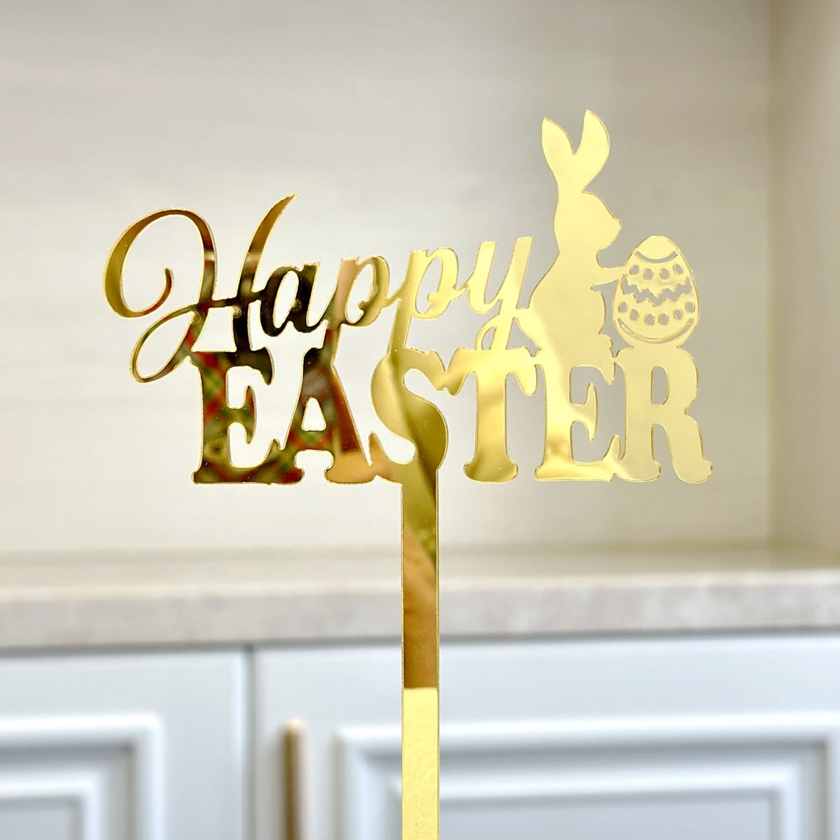 10-Piece Set of Elegant Easter Cake Toppers – Gold Acrylic "Happy Easter" Decorations with Bunny &amp; Egg Designs, Perfect for Party Cakes and Festive Table Settings(Style 3)