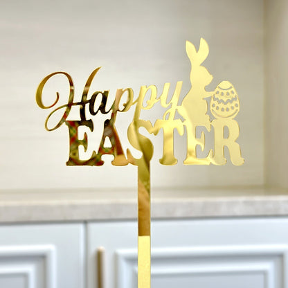 10-Piece Set of Elegant Easter Cake Toppers – Gold Acrylic "Happy Easter" Decorations with Bunny &amp; Egg Designs, Perfect for Party Cakes and Festive Table Settings(Style 3)