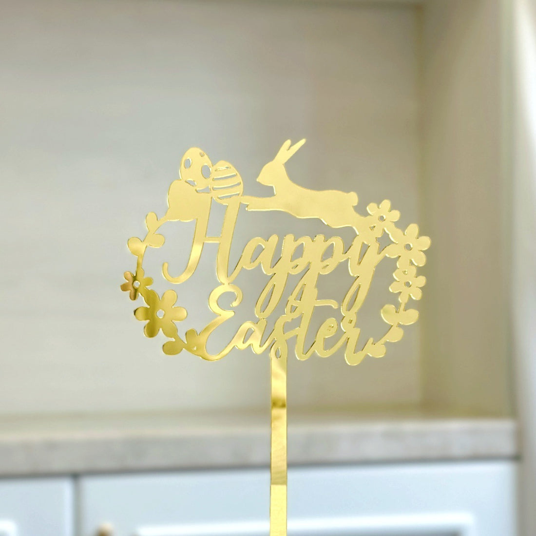 10-Piece Set of Elegant Easter Cake Toppers – Gold Acrylic "Happy Easter" Decorations with Bunny & Egg Designs, Perfect for Party Cakes and Festive Table Settings(Style 4)