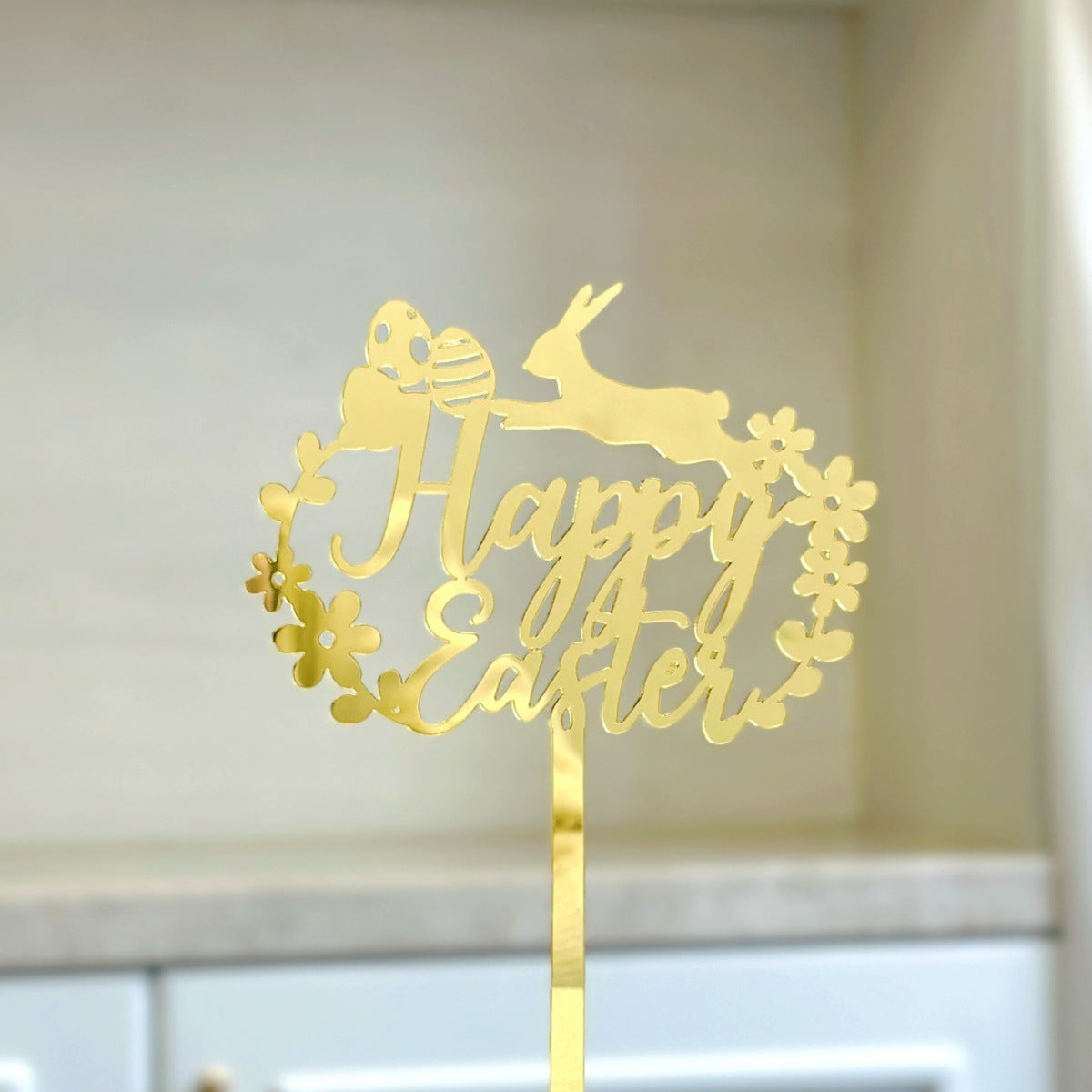 10-Piece Set of Elegant Easter Cake Toppers – Gold Acrylic "Happy Easter" Decorations with Bunny &amp; Egg Designs, Perfect for Party Cakes and Festive Table Settings(Style 4)