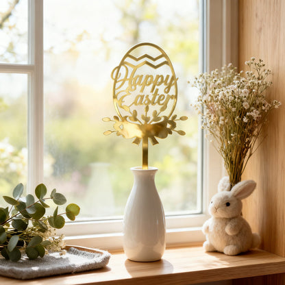 10-Piece Set of Elegant Easter Cake Toppers – Gold Acrylic "Happy Easter" Decorations with Bunny &amp; Egg Designs, Perfect for Party Cakes and Festive Table Settings(Style 6)
