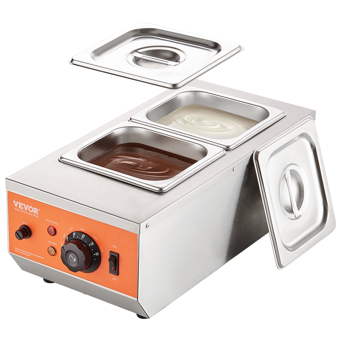Chocolate Tempering Machine, 2 Tanks Chocolate Melting Pot with TEMP Control, 800W Stainless Steel Electric Commercial Food Warmer For Chocolate/Milk/Cream Melting and Heating