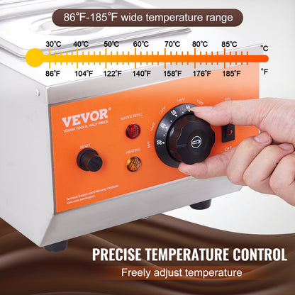 Chocolate Tempering Machine, 2 Tanks Chocolate Melting Pot with TEMP Control, 800W Stainless Steel Electric Commercial Food Warmer For Chocolate/Milk/Cream Melting and Heating