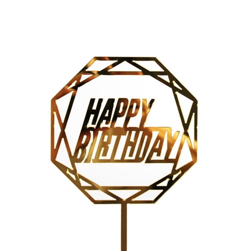 Hot Sales Gold Silver Black Acrylic Hand Writing Happy Birthday Cake Topper Dessert Decoration For Birthday Party Lovely Gifts