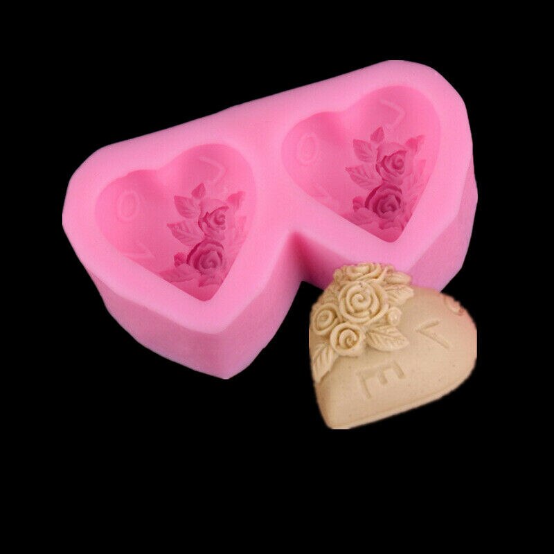 2 Cavity Love Heart Shaped Soap Silicone Mold Fondant Cake Decorating Tools Silicone Soap Mold Silicone Cake Mold