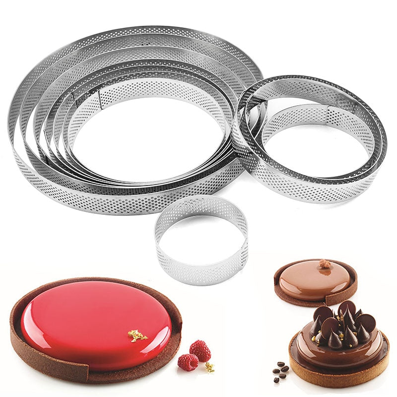 Stainless Steel Tart Mold Ring Tartlet Cake Mousse Molds Cookies Pastry Circle Cutter Pie Perforated Heat-Resistant baking tools