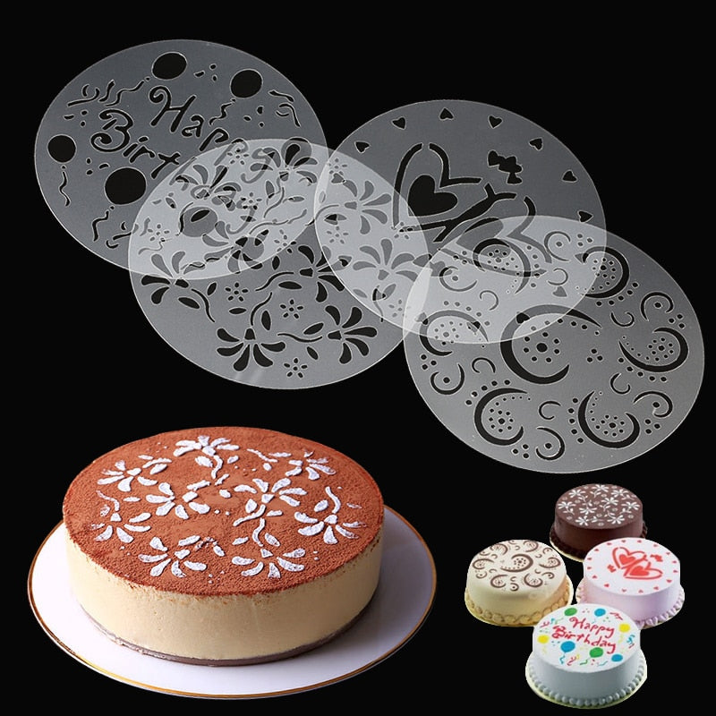 4 Pcs Plastic Cake Stencils