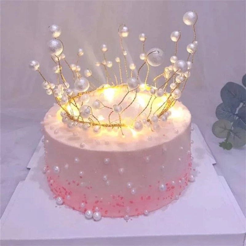 Metal Pearl Princess Crown Cake Topper