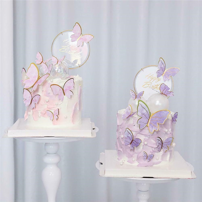 10Pcs Butterfly Cake Toppers Flags DIY Cupcake Topper Kids Girl Happy Birthday Wedding Party Baby Shower Baking Decoration