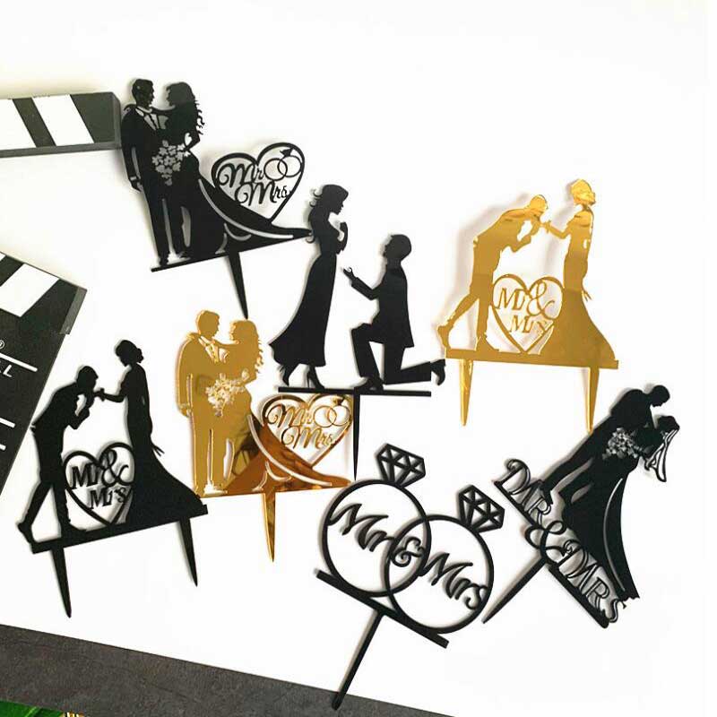 Wedding Cake Topper Acrylic Bride to be Cake Decorations Mariage Anniversary Birthday Party Baking Dessert Cake Top Flag Cupcake