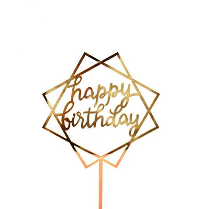 Hot Sales Gold Silver Black Acrylic Hand Writing Happy Birthday Cake Topper Dessert Decoration For Birthday Party Lovely Gifts