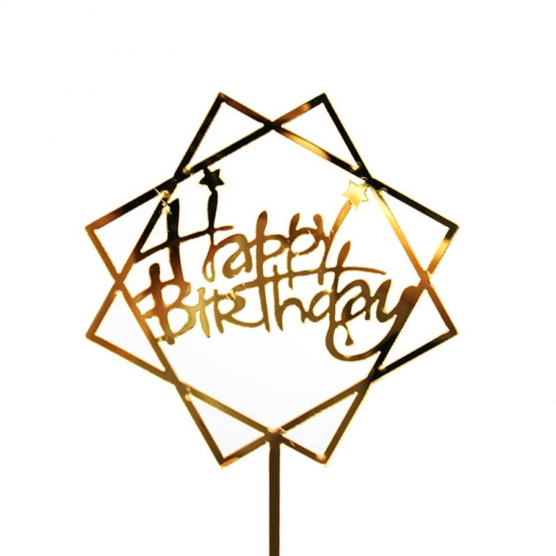 Hot Sales Gold Silver Black Acrylic Hand Writing Happy Birthday Cake Topper Dessert Decoration For Birthday Party Lovely Gifts