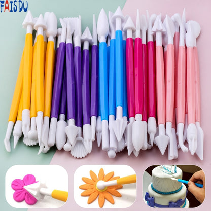 8Pcs Fondant Cake Decorating Modelling Tools 16 Patterns Carving Flower Craft Clay  Modeling Baking Accessories Set