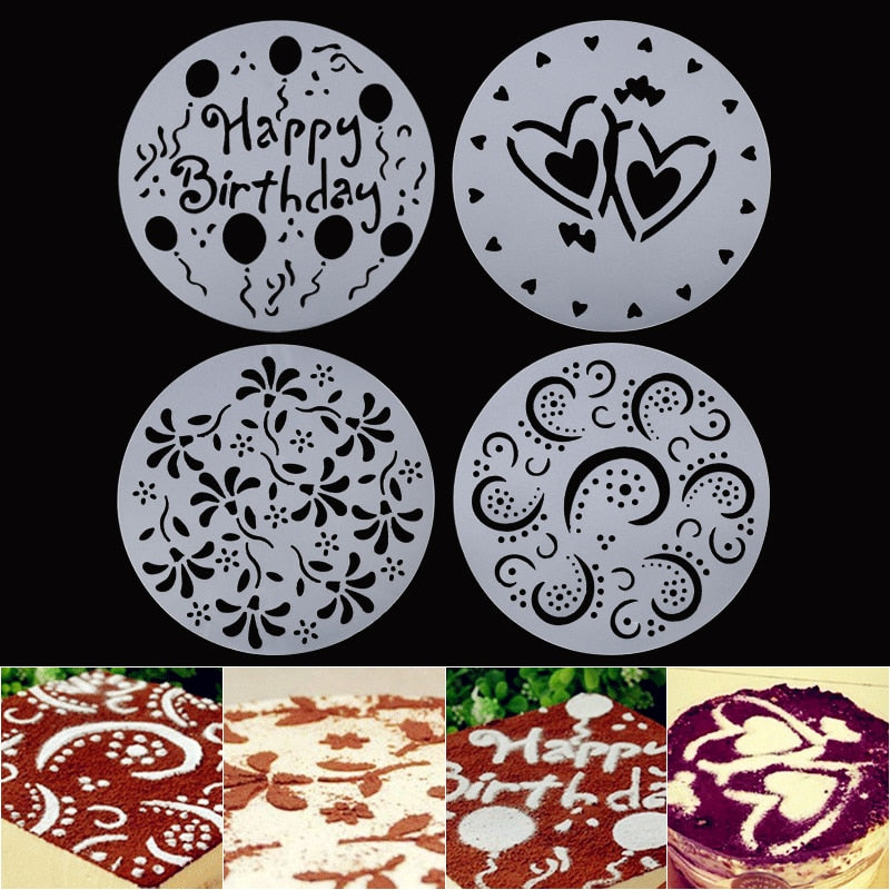 4 Pcs Plastic Cake Stencils