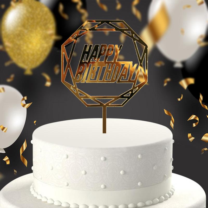 Hot Sales Gold Silver Black Acrylic Hand Writing Happy Birthday Cake Topper Dessert Decoration For Birthday Party Lovely Gifts