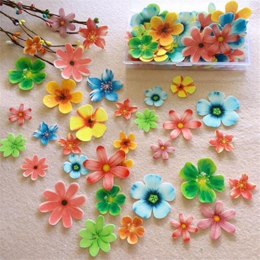 100pcs Mixed Butterfly Flowers Edible Glutinous Wafer Rice Paper Cake Cupcake Toppers Cake Decoration Birthday Wedding Cake Tool