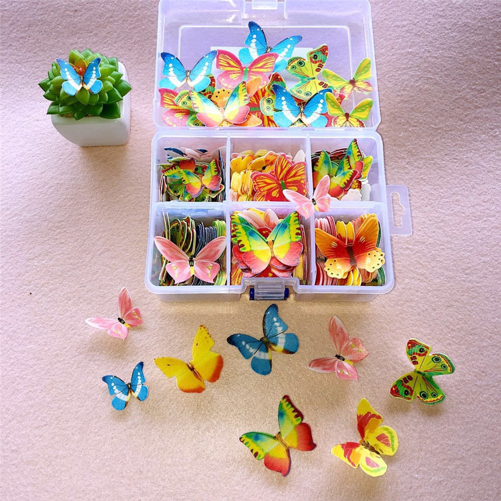 100pcs Mixed Butterfly Flowers Edible Glutinous Wafer Rice Paper Cake Cupcake Toppers Cake Decoration Birthday Wedding Cake Tool