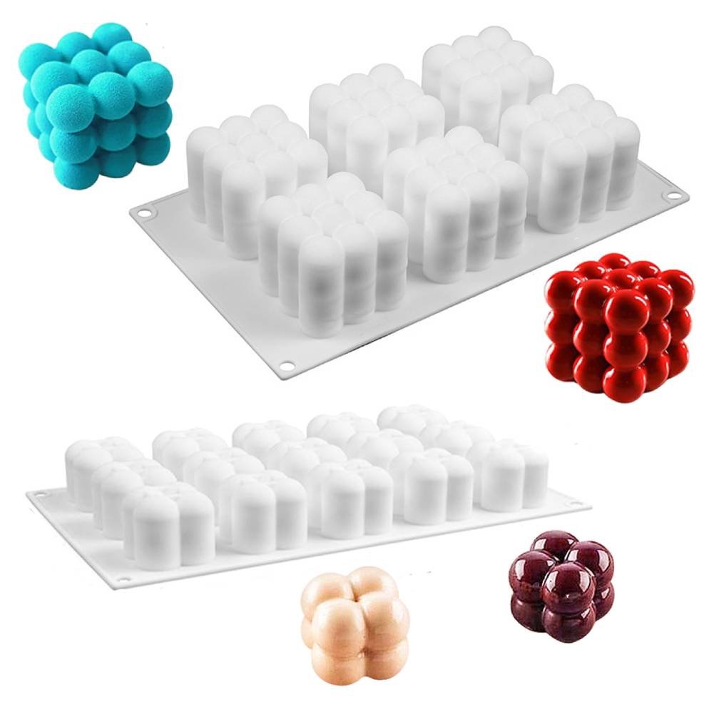 6/15 Cavities 3D Cube Baking Cake Mold Silicone Square Bubble Dessert Molds Cake Tray Kitchen Bakeware Candle Plaster Mould