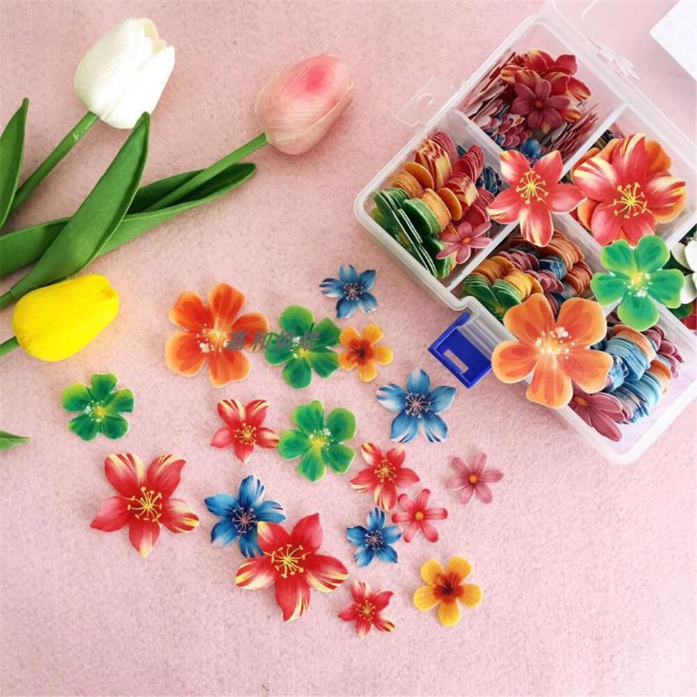 100pcs Mixed Butterfly Flowers Edible Glutinous Wafer Rice Paper Cake Cupcake Toppers Cake Decoration Birthday Wedding Cake Tool