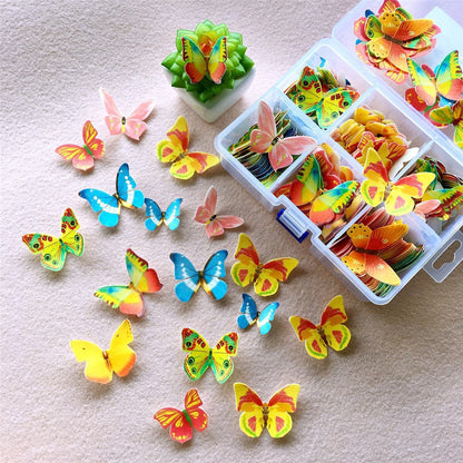 100pcs Mixed Butterfly Flowers Edible Glutinous Wafer Rice Paper Cake Cupcake Toppers Cake Decoration Birthday Wedding Cake Tool