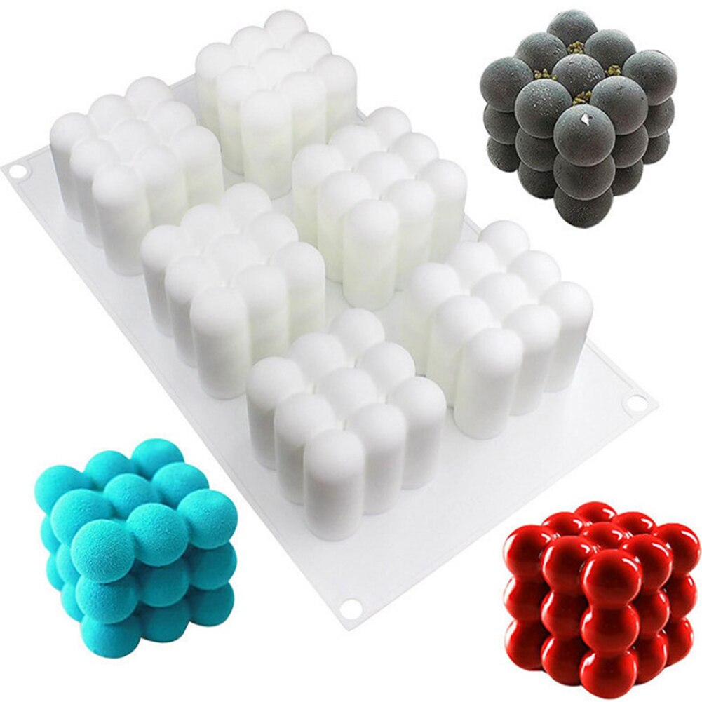 6/15 Cavities 3D Cube Baking Cake Mold Silicone Square Bubble Dessert Molds Cake Tray Kitchen Bakeware Candle Plaster Mould