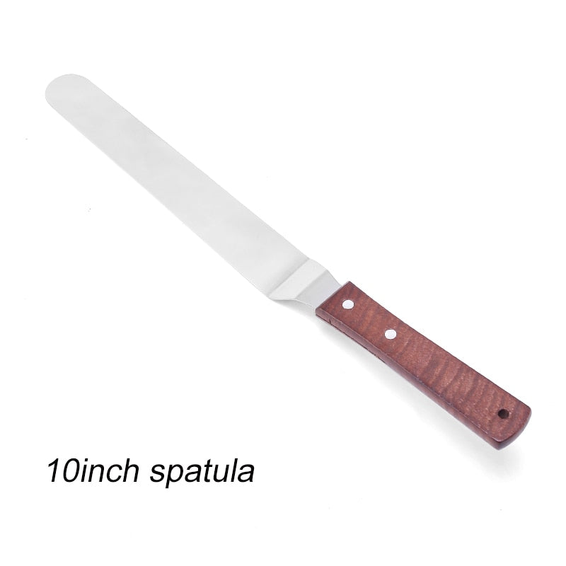 4 6 8 10 inch Spatula Cake Decorating Tools Stainless Steel With Wood Handle Cream Knife Spatula for Cake Smoother Icing